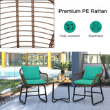 3 Pieces Patio Bistro Set, Patiojoy Outdoor PE Rattan Armchairs and Coffee Table Set with Comfortable Cushions & Adjustable Foot Pads