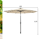 10FT Solar Powered 24 LED Lighted Patio Umbrella, Table Market Umbrella with Tilt Adjustment and Crank Handle