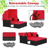 Tangkula Patio Rattan Daybed, Patiojoy Wicker Daybed Loungerw/Retractable Canopy, 2 Foldable Side Panels