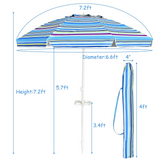 Tangkula 7.2 FT Beach Umbrella, Portable Beach Umbrella W/Sand Anchor & Tilt Mechanism, 8 Sturdy Rib & Premium Steel Pole, Carrying Bag