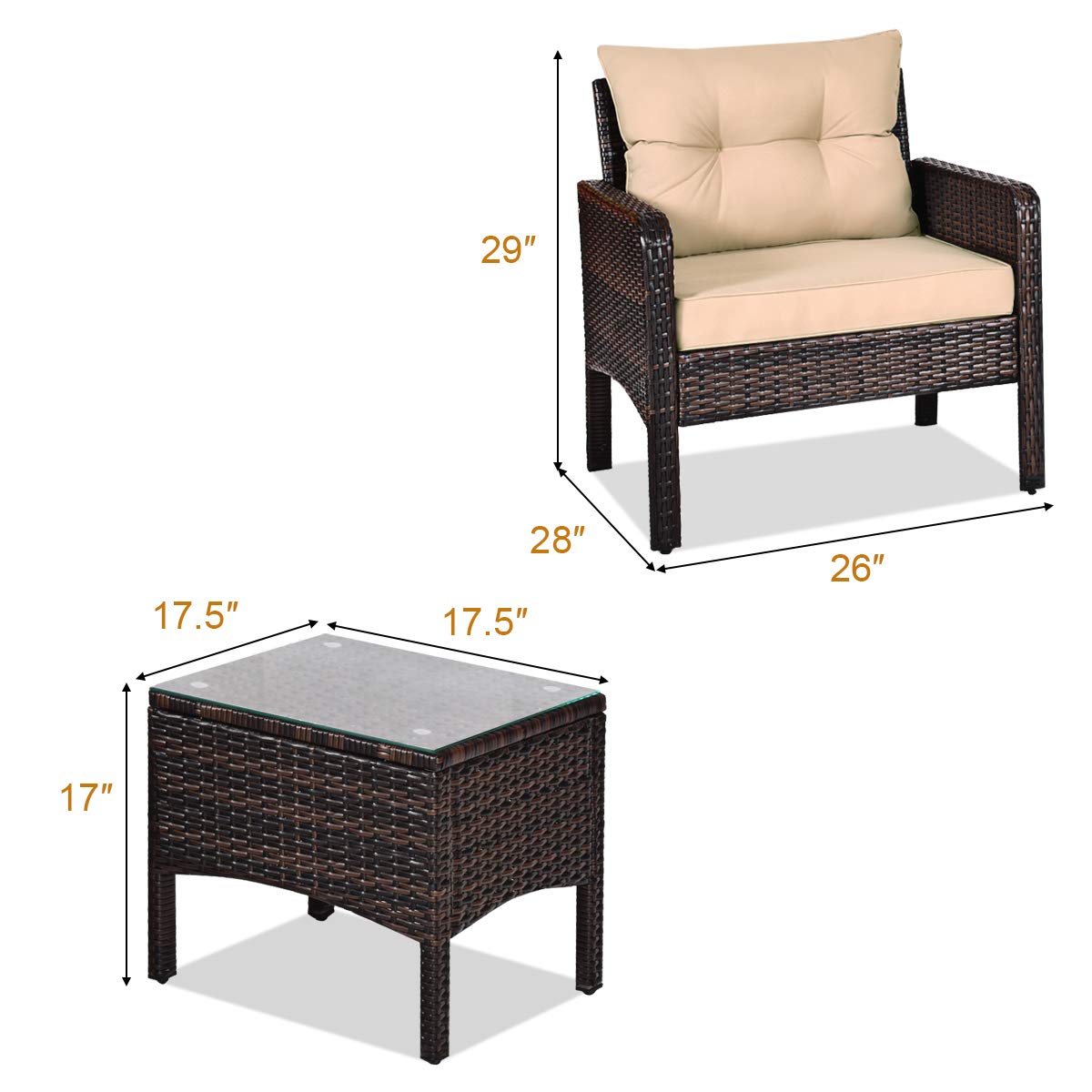 3 Piece Outdoor Patio Furniture Set - Tangkula