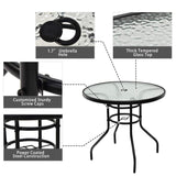 32" Outdoor Patio Table Round Steel Frame Tempered Glass Top Commercial Party Event Furniture Conversation Coffee Table
