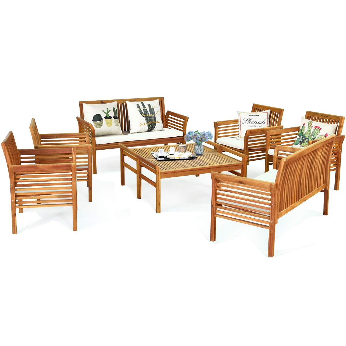 Tangkula 4 Piece Outdoor Acacia Wood Sofa Set