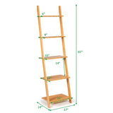 Tangkula Bamboo 5-Tier Ladder Shelf Bookshelf, Wall-Leaning Bookshelf