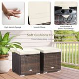 Tangkula 2 Pieces Patio Ottomans, Patiojoy Hand-Woven PE Rattan Side Table with Removable Cushion & Hidden Storage Space