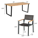 Tangkula 7PCS Outdoor Dining Set, Patio Dining Furniture Set w/Large Rectangle Acacia Wood Table Top
