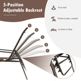 Tangkula 2 Piece Patio Adjustable Folding Stackable Chaise Lounge W/ 5-Position Backrest (Brown)