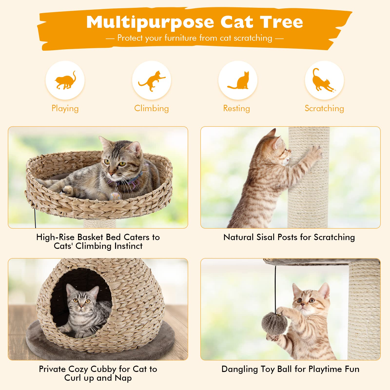 Modern Cat Tree for Indoor Cats - Tangkula