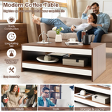 Tangkula 37 Inch Coffee Table, Two-Tier Coffee Table with Storage Shelf, Modern Wooden Sofa Central Table