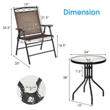 3 Pieces Patio Bistro Set, Outdoor Folding Chairs & Table Set with Tempered Glass Tabletop & Umbrella Hole