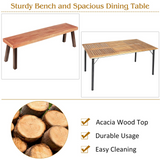 Tangkula 6 Pieces Patio Dining Set, Outdoor Acacia Wood and Wicker Furniture Set w/2.16" Hole