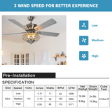 Tangkula 52" Ceiling Fan Lamp, Ceiling Fan with Light and Remote Control, Reversible Fan Blades, 3 Adjustable Wind Speeds