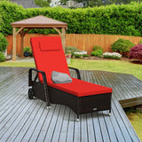 Tangkula Patio Chaise with Wheels, 6 Positions Adjustable Outdoor Lounger Chair with Steel Frame