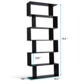 6 Shelf Bookcase, Modern S-Shaped Z-Shelf Style Bookshelf