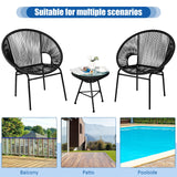 3 Piece Outdoor Patio Furniture Set, Acapulco Chair Set w/Plastic Rope, Tempered Glass Table
