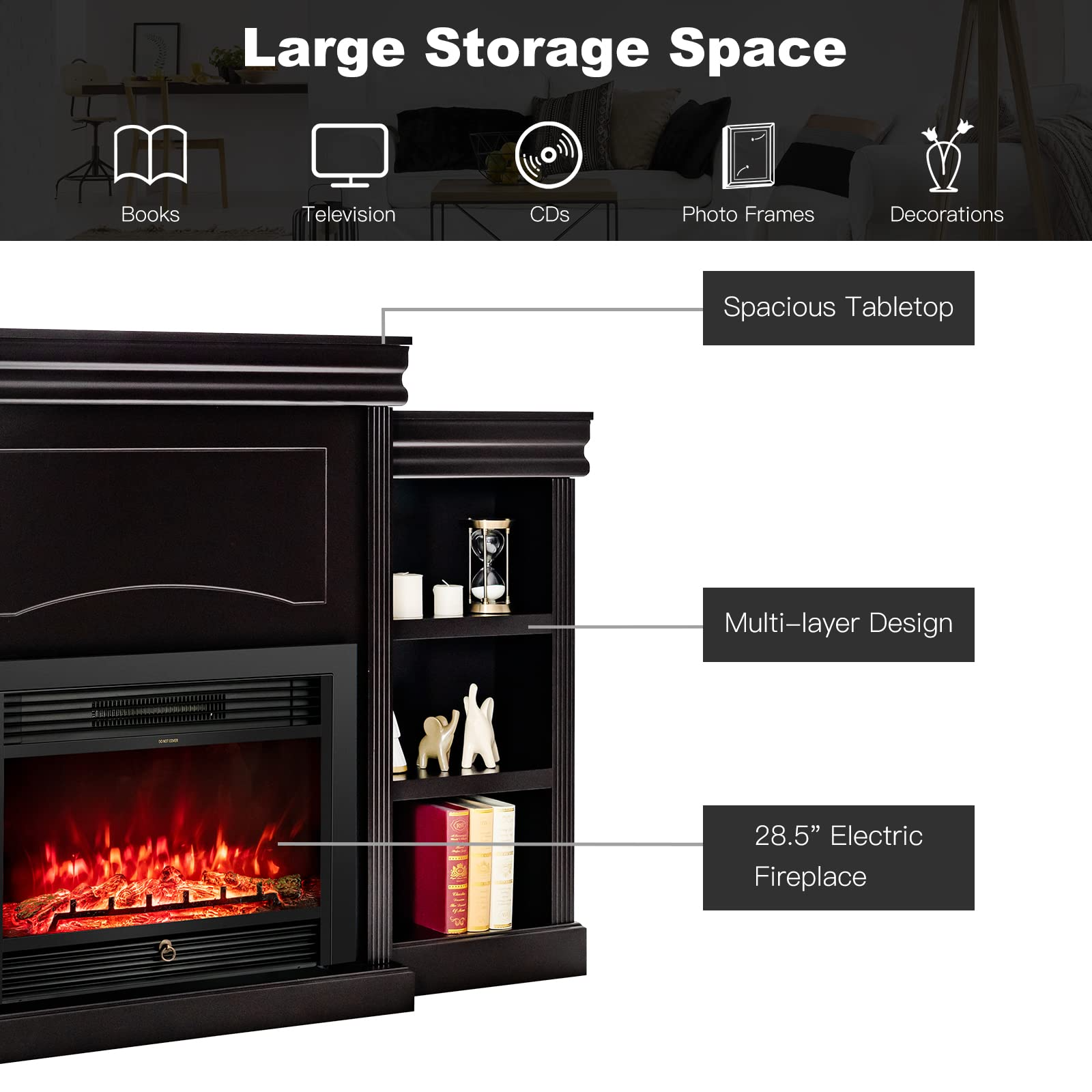  70 Inches Mantel Fireplace, 28.5-Inch Electric Fireplace - Tangkula