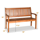 Tangkula Outdoor Wood Bench, Two Person Solid Wood Garden Bench w/Curved Backrest and Wide Armrest