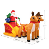 Tangkula 7.5 FT Christmas Inflatable Lighted Santa Claus on Sleigh with Reindeers & Gift Boxes