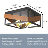 Flush Mount Ceiling Light, Rustic Flush Mount Light with Iron & Wood Square Shade & 2 Angle Adjustable Lights