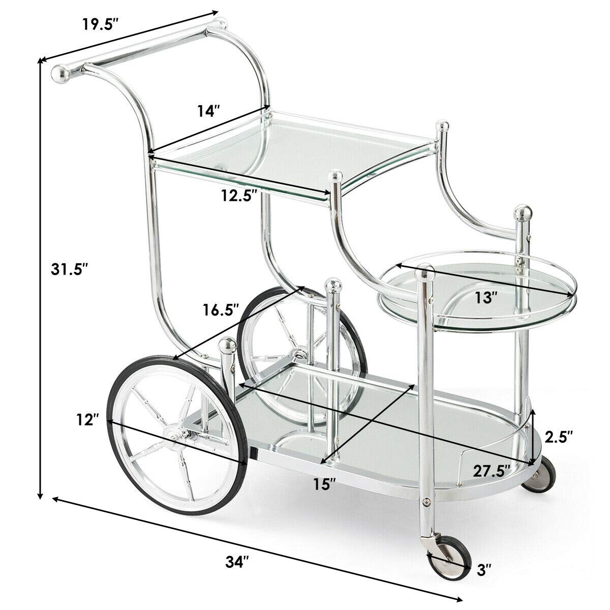 Metal Serving Cart with Tempered Glass - Tangkula