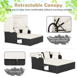 Tangkula Patio Rattan Daybed, Patiojoy Wicker Daybed Loungerw/Retractable Canopy, 2 Foldable Side Panels