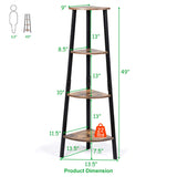 Industrial Corner Shelf, 4-Tier Ladder Bookshelf, Metal Frame Storage Rack