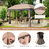 Tangkula 12x10 Ft Patio Gazebo, Double Vented Gazebo with Zippered Privacy Curtains (Brown)