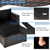 6 Pieces Patio Rattan Sectional Furniture Set, Outdoor Wicker Conversation Set with Glass Coffee Table Sofa Ottoman