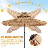 Tangkula 9 ft Thatched Patio Umbrella, 2 Tier Hawaiian Style Grass Beach Umbrella with 8 Ribs
