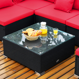 Tangkula 7 Piece Patio Furniture Set, Outdoor Sectional Sofa w/Pillows and Cushions, Wicker Sofa Conversation Set with Coffee Table