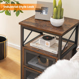 Tangkula Nightstands Set of 2, Industrial Versatile Sofa Side Table with Open Storage Shelf and 2 Flip Drawers