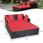 Outdoor Rattan Daybed, Red - Tangkula