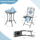 Tangkula 3 Pieces Patio Bistro Set, Outdoor Garden Furniture Set with Mosaic Round Table and 2 Folding Chairs