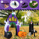 Tangkula 9 FT Tall Halloween Inflatable Castle Archway, Blow-up Walkway w/ Spider, Ghosts, Pumpkins, Cauldron