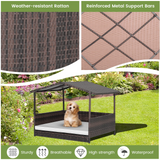 Tangkula Wicker Dog House, Indoor Outdoor Raised Rattan Dog Bed