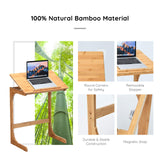 Bamboo TV Tray Sofa Side Table, 7 Angles Adjustable Couch Table