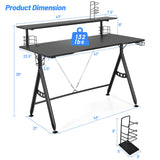 Gaming Desk, Ergonomic Computer Desk w/Monitor Shelf, Game Handle Rack, Cup Holder