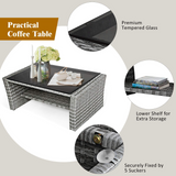 Tangkula 4 Pieces Patio Furniture Set, Outdoor Conversation Set with Cushions and Coffee Table