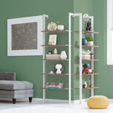 Tangkula Industrial Ladder Shelf Against The Wall, 5-Tier Wall Mount Ladder Bookshelf with Metal Frame