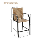 Tangkula Patio Rattan Bar Stools Set of 4, Outdoor Wicker Bar Height Chairs