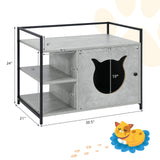 Cat Litter Box Enclosure, 2-in-1 Hidden Cat Washroom & Side Table W/ 2-Tier Storage Shelf