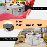 Tangkula 36 Inch Round Fire Pit Table, 50,000 BTU Concrete Propane Gas Fire Table with Removable Lid