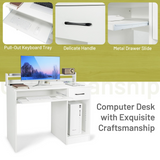 Tangkula White Computer Desk with Drawer & Keyboard Tray