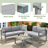 Tangkula 4 Pieces Aluminum Patio Furniture Set, Patiojoy All Weather Heavy Duty Cushioned Outdoor L Shaped Sofa Set
