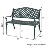 Outdoor Garden Bench Park Bench, All-Weather Cast Aluminum Patio Bench Chair Porch Loveseat