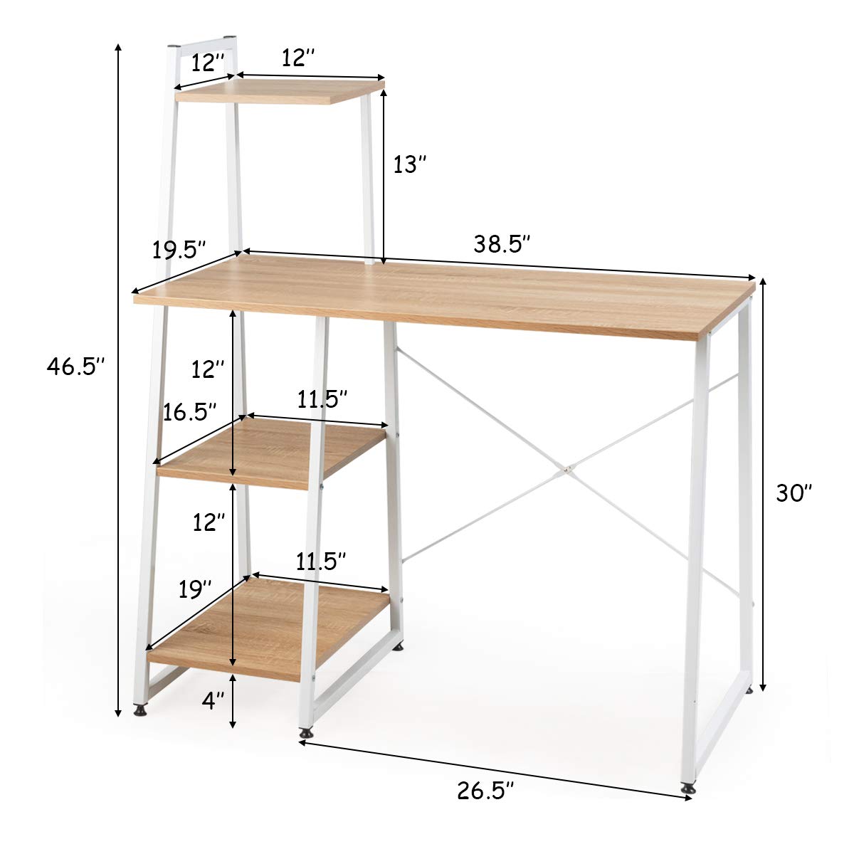 Computer Desk with 4 Tier Shelves - Tangkula