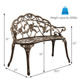 Outdoor Garden Bench Park Bench, All-Weather Patio Bench Chair with Cast Aluminum Seat & Backrest