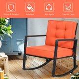 Tangkula Wicker Rocking Chair, Outdoor Glider Rattan Rocker Chair with Heavy-Duty Steel Frame
