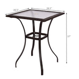 Patio Table Outdoor Garden Balcony Poolside Lawn Glass Top Steel Frame All Weather Dining Bistro Table (Mix Brown Square 28.5")
