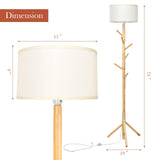 Tangkula Floor Lamp with Coat Rack, Wood Floor Light with 6 Hooks, E26 Lamp Holder & Foot Switch, Multifunctional Standing Lamp
